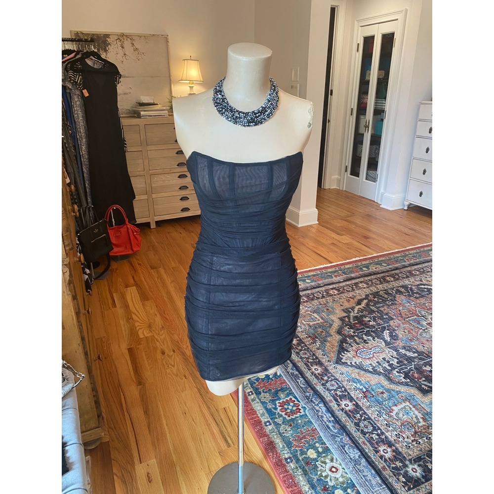 White Fox Black Ruched Mesh Strapless Mini Dress Corset Bodice XS
